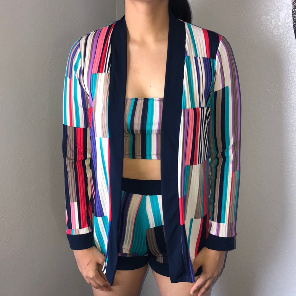 Colorful Stripe Kimono 3 Piece Set